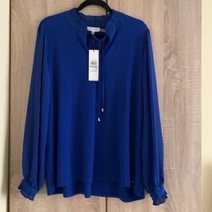 Plus Calvin Klein ruffled-neck top, featuring a tie detail at the neckline